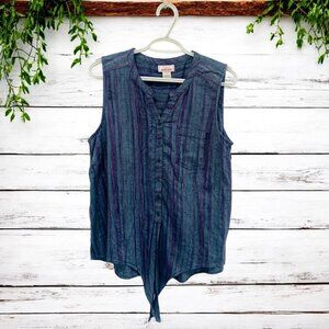 ARIAT "Caroline" Women's Sz L Indigo Stripe Button Up Shirt Top Sleeveless